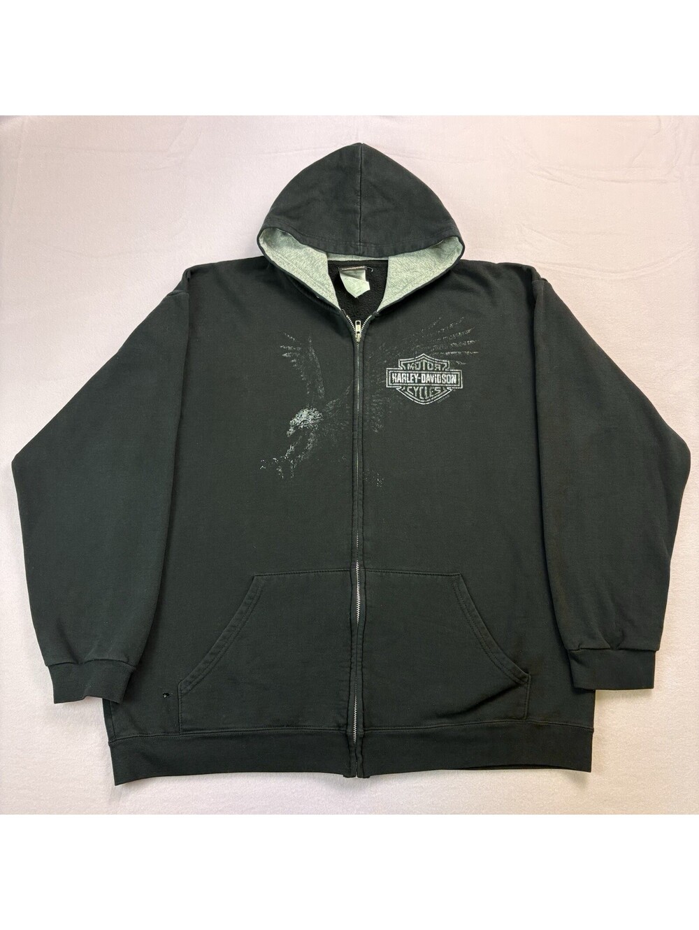 Harley Davidson Motorcycles Eagle Zip Up Hoodie Size Large Black